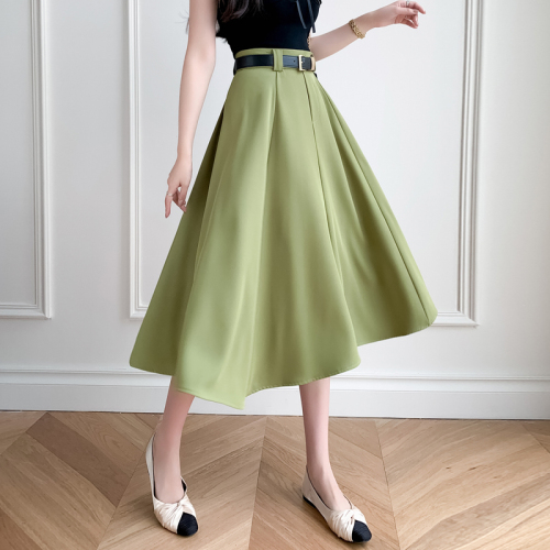 Video + Three Standards Korean Style Commuting Lady Skirt Female Niche High Waist Loose A-Line Long Skirt OL