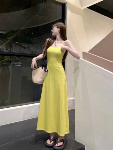 Korean French style small flying sleeve dress for women summer 2024 new style high-end casual mid-length suspender skirt