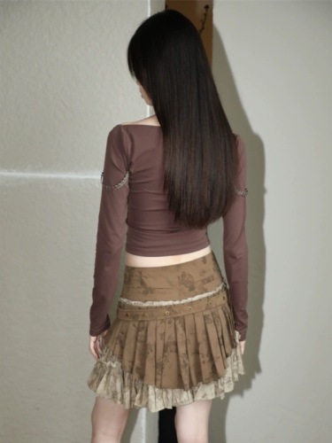 2024 Autumn Niche Design Retro Distressed Heavy Industry Decadent Feeling Fake Two-piece Pleated Skirt