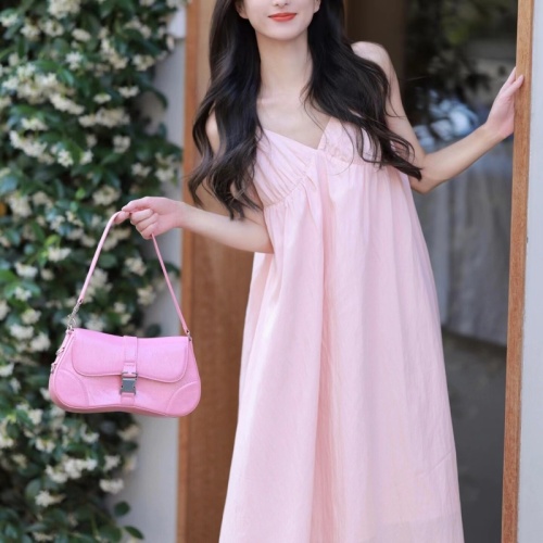 Pink French retro suspender dress for women 2024 new temperament design niche long skirt thin