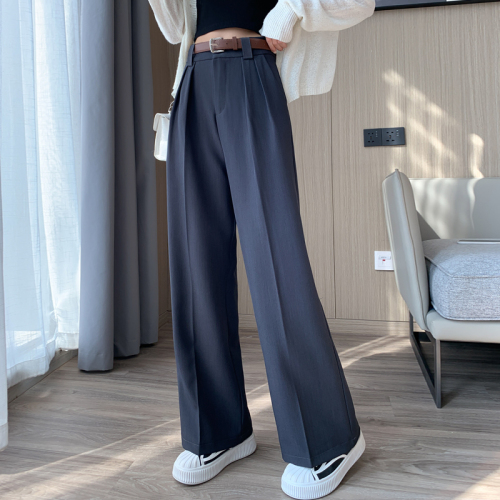 Video + Three Standards Retro Straight Casual Suit Pants Women's Simple Solid Color High Waisted Wide Leg Pants Trousers OL