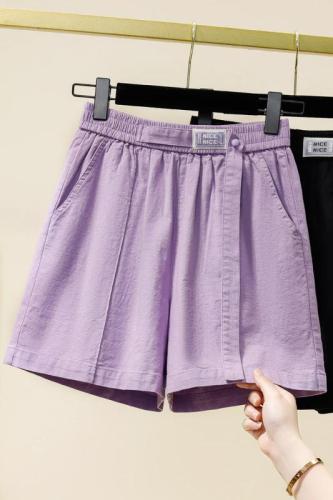 Actual shot of new summer large size linen elastic waist casual wide leg shorts for fat girls slimming wide leg cotton and linen hot pants