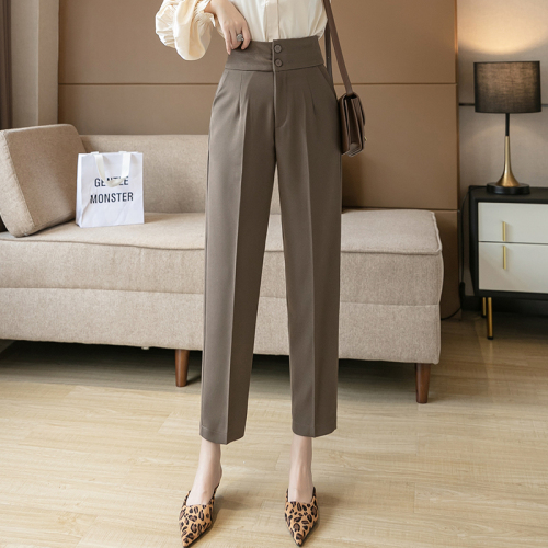 Video + Three Standards Korean Style High Waisted Nine-Point Pants with Small Legs Spring New Style Retro Professional Smoking Pants