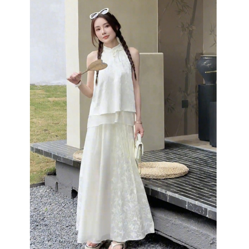 Official picture jacquard lined white tea glazed new Chinese style national style butterfly top and skirt suit for women