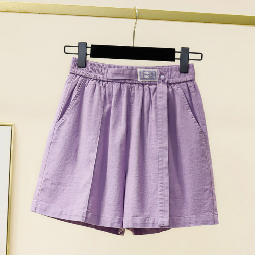 Actual shot of new summer large size linen elastic waist casual wide leg shorts for fat girls slimming wide leg cotton and linen hot pants