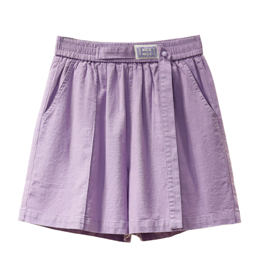 Actual shot of new summer large size linen elastic waist casual wide leg shorts for fat girls slimming wide leg cotton and linen hot pants