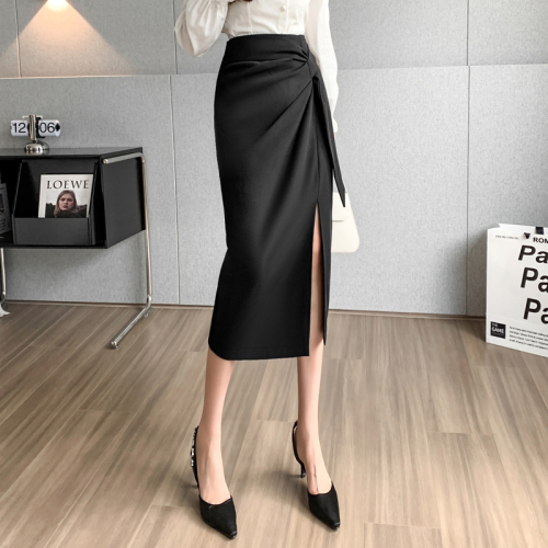 Video + Three Standards High-waisted mid-length slit skirt Autumn new niche design professional skirt