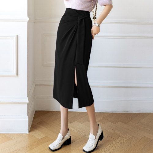 Video + Three Standards Niche Retro Simple Skirt Women's High Waist Slim Casual Mid-Length Split Skirt