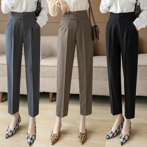 Video + Three Standards Korean Style High Waisted Nine-Point Pants with Small Legs Spring New Style Retro Professional Smoking Pants