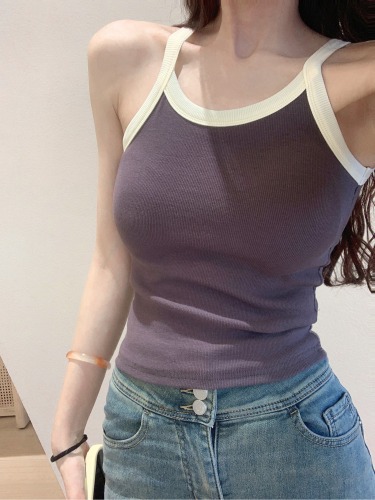 Actual shot of 2*2 rayon sleeveless vest, summer short, trendy, slim, round neck, hemmed, Korean style women's top