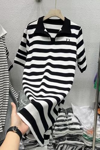 Tmall quality polo collar striped short-sleeved knitted dress summer new design niche mid-length style