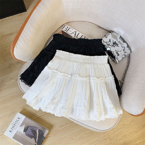 French small white cake skirt for women summer high-end anti-exposure A-line skirt lace lace skirt