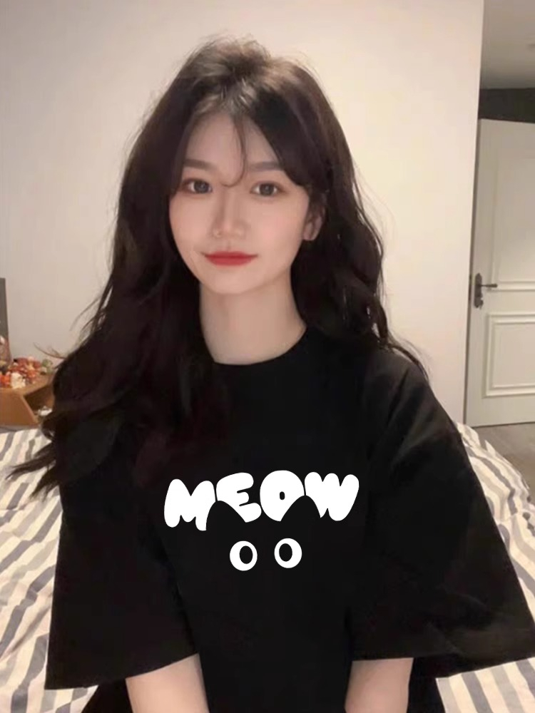 100% Cotton 220g/Combed Pure Cotton 2024 New Print Summer Short-Sleeve T-Shirt for Women Loose Korean Style
