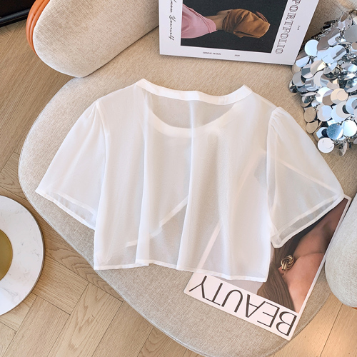 Small shawl for women to wear with summer thin skirt 2024 new fashion chiffon short French suspender skirt blouse