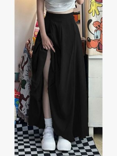 The original method has a zipper brown high-waist umbrella skirt skirt for women autumn and winter Hepburn style drape suit skirt