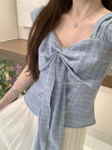 AS OFFICIAL recommends new summer atmosphere design flying sleeve plaid strap small shirt vest for women