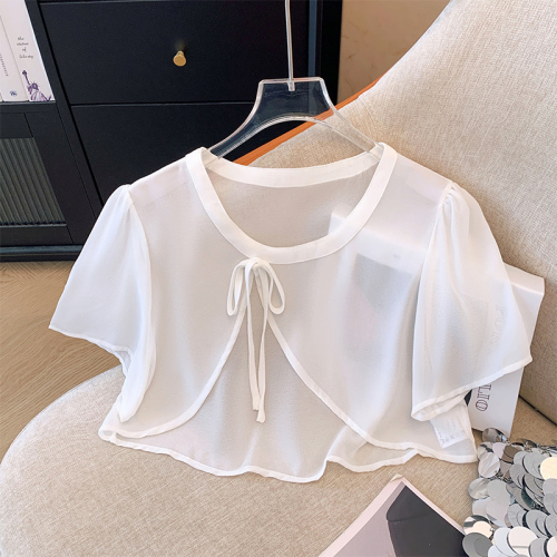 Small shawl for women to wear with summer thin skirt 2024 new fashion chiffon short French suspender skirt blouse