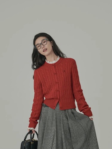 HAVERICE Restaurant Christmas Benming Red Autumn and Winter New Versatile Sweater Twist Wool Knitted Cardigan for Women