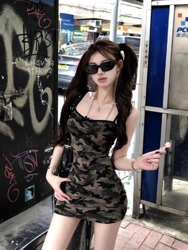 STRIVE/Yumiko Fat mm Pure Desire Hot Girl Camouflage Hip Skirt Female Summer Sexy Slim Suspender Skirt