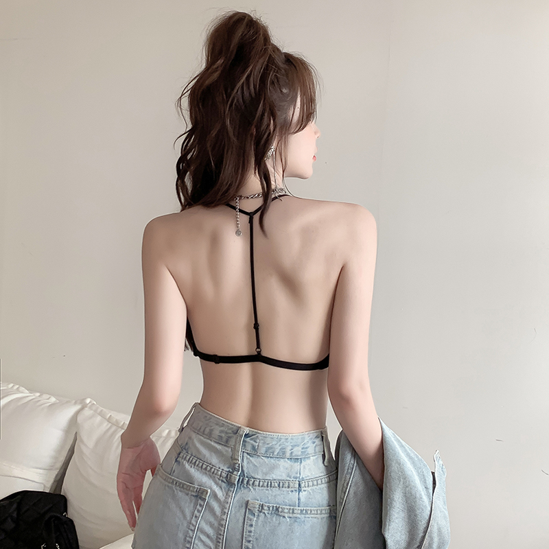 Pure Desire Sexy Seamless Triangular Cup Halter Neck Beautiful Backless Underwear Women's Thin Hot Girl Bra Push-Up No Wire Bra