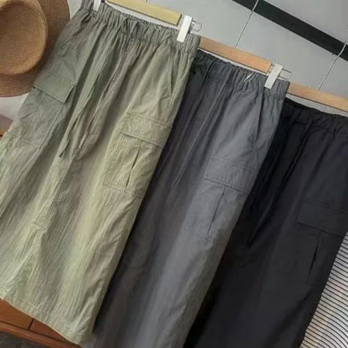 Lightweight and quick-drying workwear pocket casual skirt elastic waist mid-length straight skirt for women new spring and summer