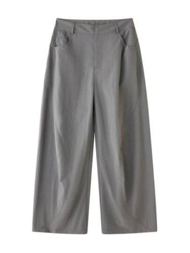 American gray low-waisted casual straight pants for women in summer thin loose design versatile slim floor-length wide-leg pants