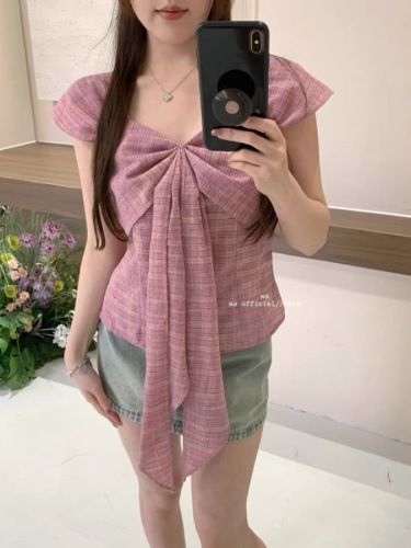 AS OFFICIAL recommends new summer atmosphere design flying sleeve plaid strap small shirt vest for women