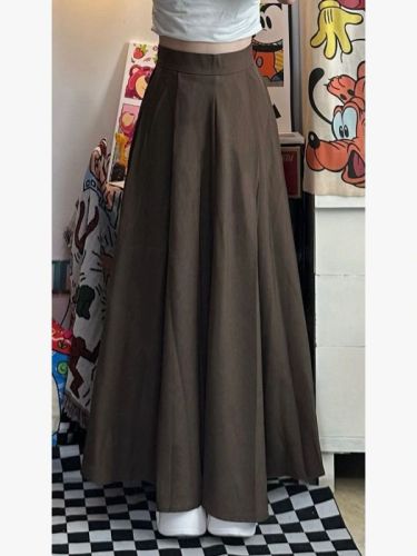 The original method has a zipper brown high-waist umbrella skirt skirt for women autumn and winter Hepburn style drape suit skirt