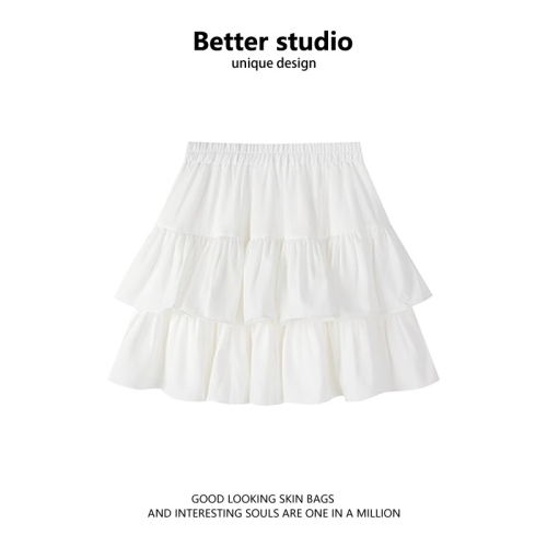 Black skirt women's summer super hot pear-shaped figure high-waisted A-line cake skirt petite puffy short skirt