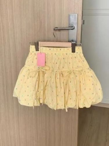 Floral yellow flower bud skirt skirt for women 2024 new summer elastic high waist ruffled a-line cake skirt