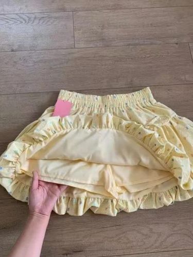 Floral yellow flower bud skirt skirt for women 2024 new summer elastic high waist ruffled a-line cake skirt