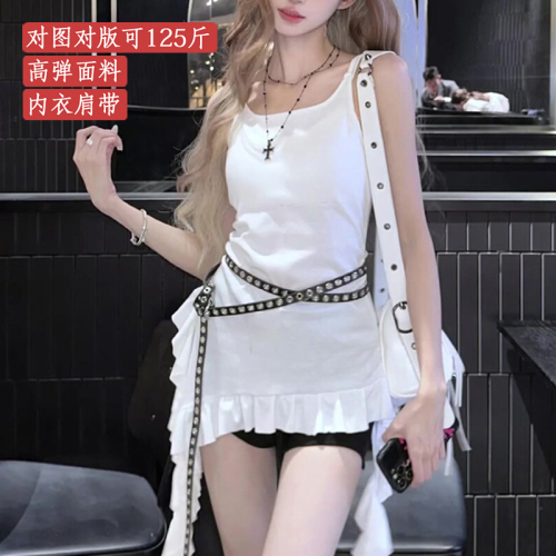 Sexy hot girl white irregular camisole female summer design slim ruffled ribbon sleeveless top