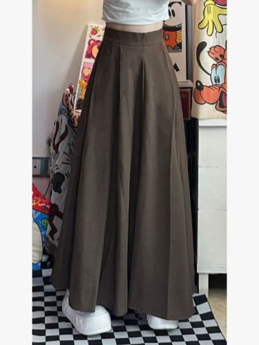 The original method has a zipper brown high-waist umbrella skirt skirt for women autumn and winter Hepburn style drape suit skirt