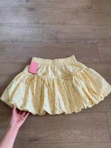 Floral yellow flower bud skirt skirt for women 2024 new summer elastic high waist ruffled a-line cake skirt