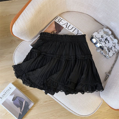 French small white cake skirt for women summer high-end anti-exposure A-line skirt lace lace skirt