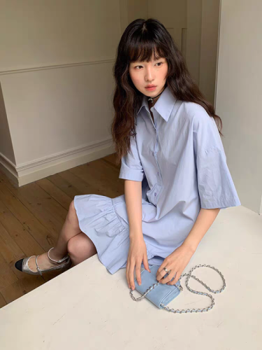 2024 new summer Korean style POLO collar shirt ruffled jumpsuit group