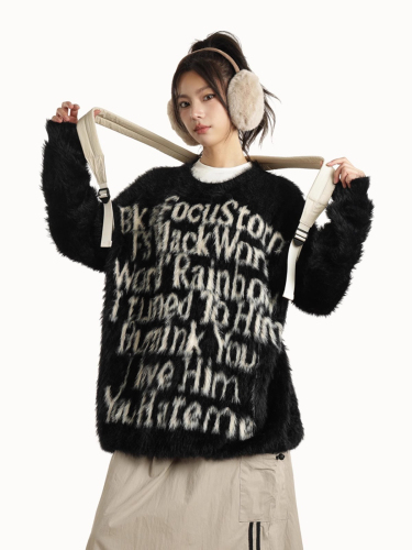 American letter lazy neutral style sweater for women loose autumn and winter couple sweater top jacket