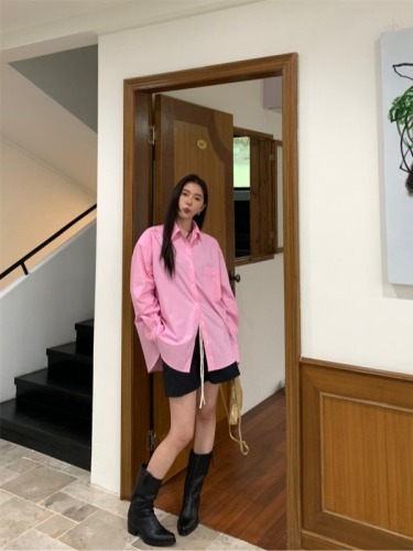 Actual shot of Korean chic versatile retro 2-color sun protection shirt