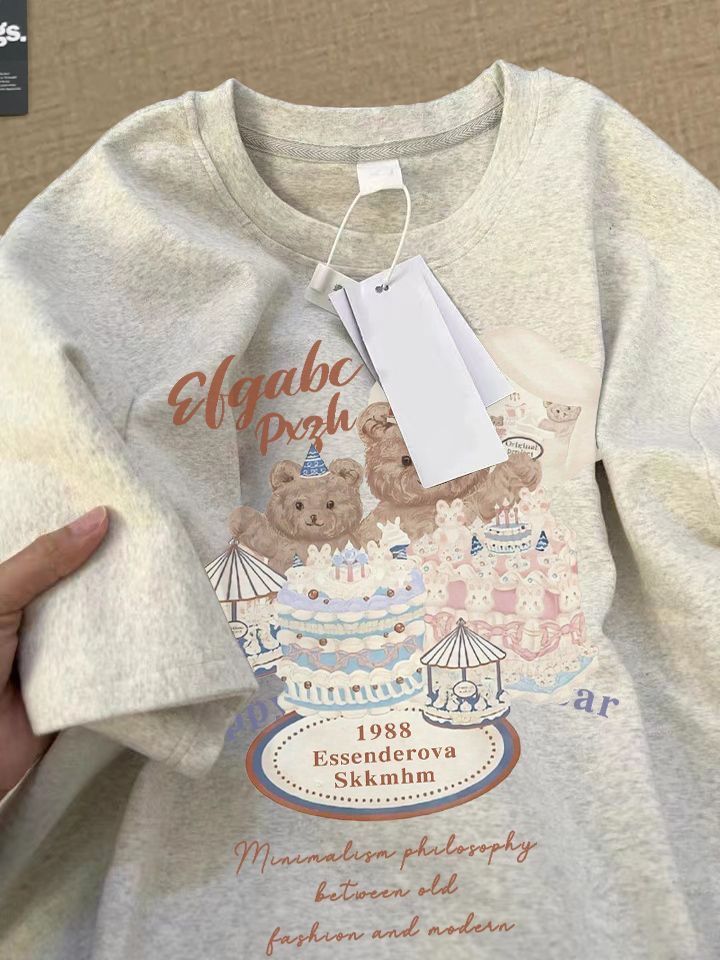 Relaxed Casual Print T-shirt Summer New Style Versatile Overshoulder Short Sleeve Women