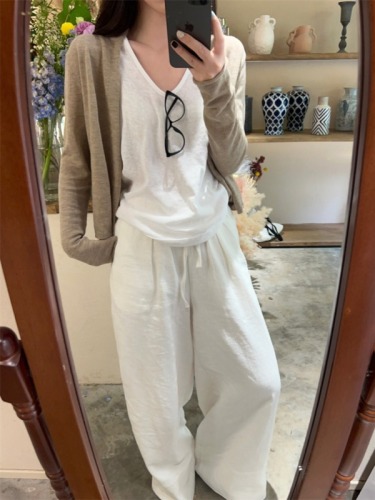 Actual shot and real price ~ Lazy style sweet and thin sun protection cardigan + vest + floor mopping pants three-piece suit