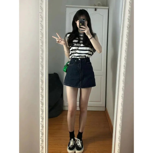 Lady's Summer Plus Size Wide Leg Denim Skirt with Design Fake Two-Piece Pants A-Line Short Skirt