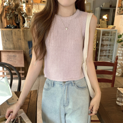 實拍 夏季韓版ins修身氣質百搭糖果色針織無袖背心上衣