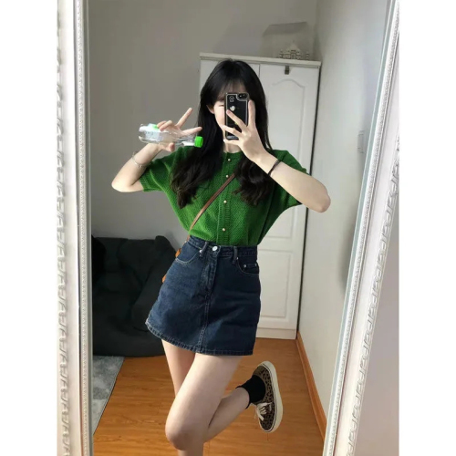 Lady's Summer Plus Size Wide Leg Denim Skirt with Design Fake Two-Piece Pants A-Line Short Skirt