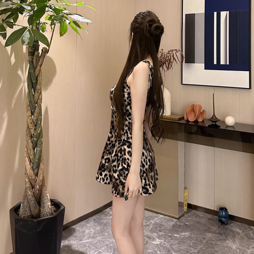 Hot girl leopard print u-neck vest dress women's summer slim design short skirt slimming waist a-line skirt