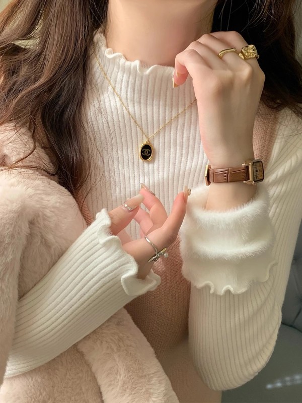 Women's sweater thickened winter inner velvet bottoming shirt all-in-one velvet new high-end half-turtle collar top