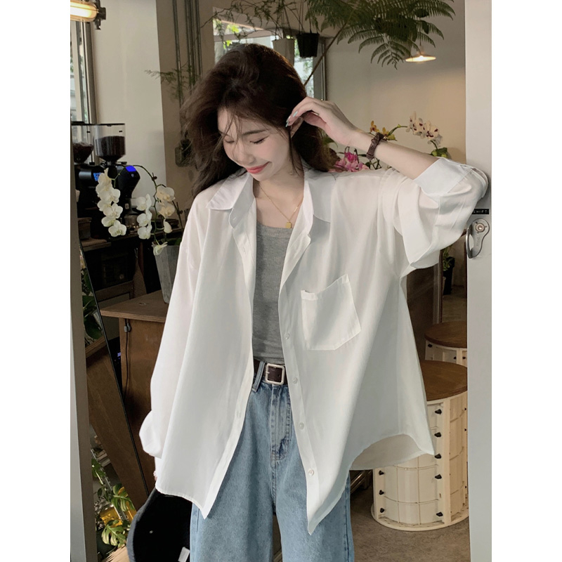 Lazy Style Solid Color Sun Protection Shirt for Women, Korean Style Spring and Summer Casual Loose Thin Tank Top Outerwear Cardigan