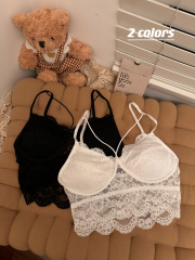 實拍~法式復古蕾絲v領固定杯女神外穿百搭修身打底性感吊帶