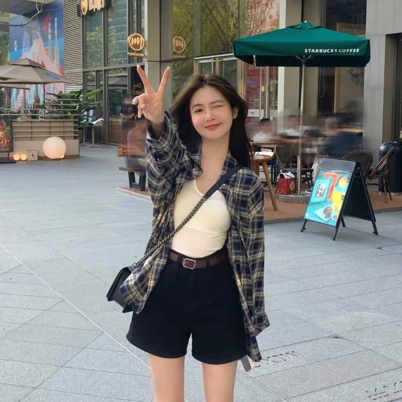 Power style plaid shirts for men and women, spring and autumn lazy style retro loose shirts, cardigans, jackets, long-sleeved tops