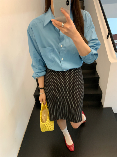 Actual shot of Korean chic versatile retro 2-color sun protection shirt