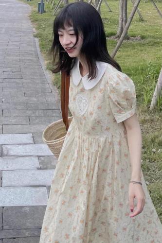 原版做工2024年夏季新款娃娃领碎花印花设计感女学院风连衣裙